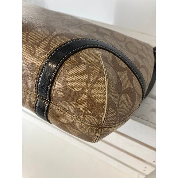 COACH F19823 TAN SIGNATUE PRINT PVC LEATHER SHOULDER BAG - Picture 9 of 16